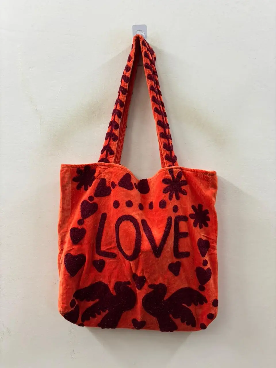 Velvet Tote Bag with Love and Peace Print