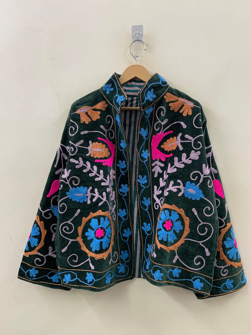 Handmade Velvet Suzani Jacket – Luxury Embroidered Boho Coat