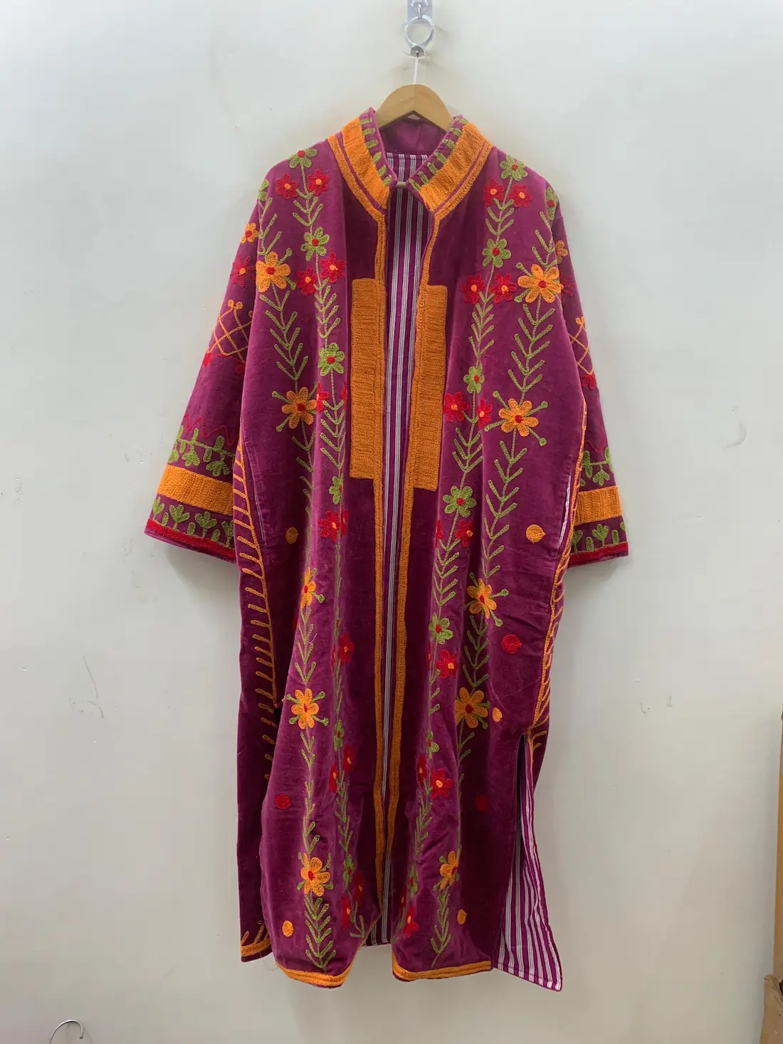 Velvet Suzani Long Jacket – Vintage Boho Embroidered Kimono
