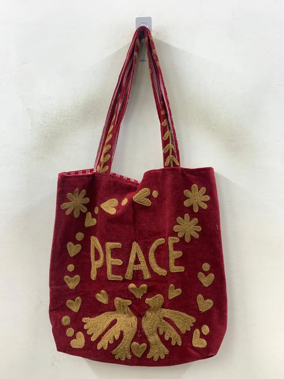 Velvet Shopping Tote Bag Love and Peace