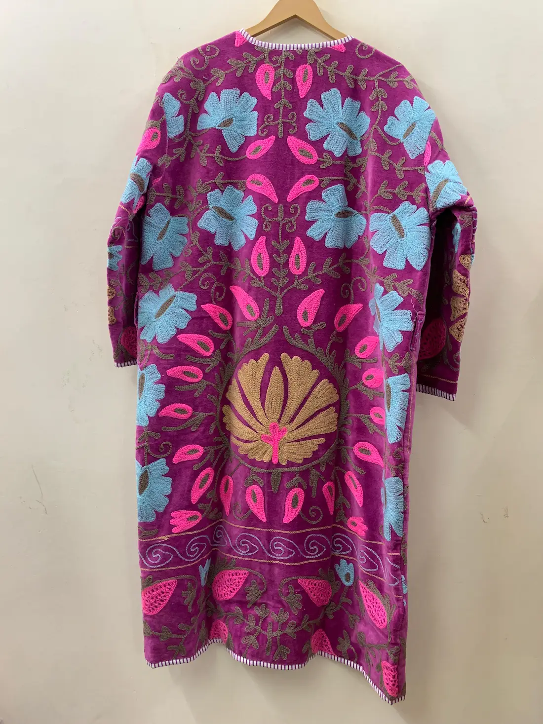 Luxury Velvet Suzani Long Jacket – Embroidered Bohemian Kimono Coat