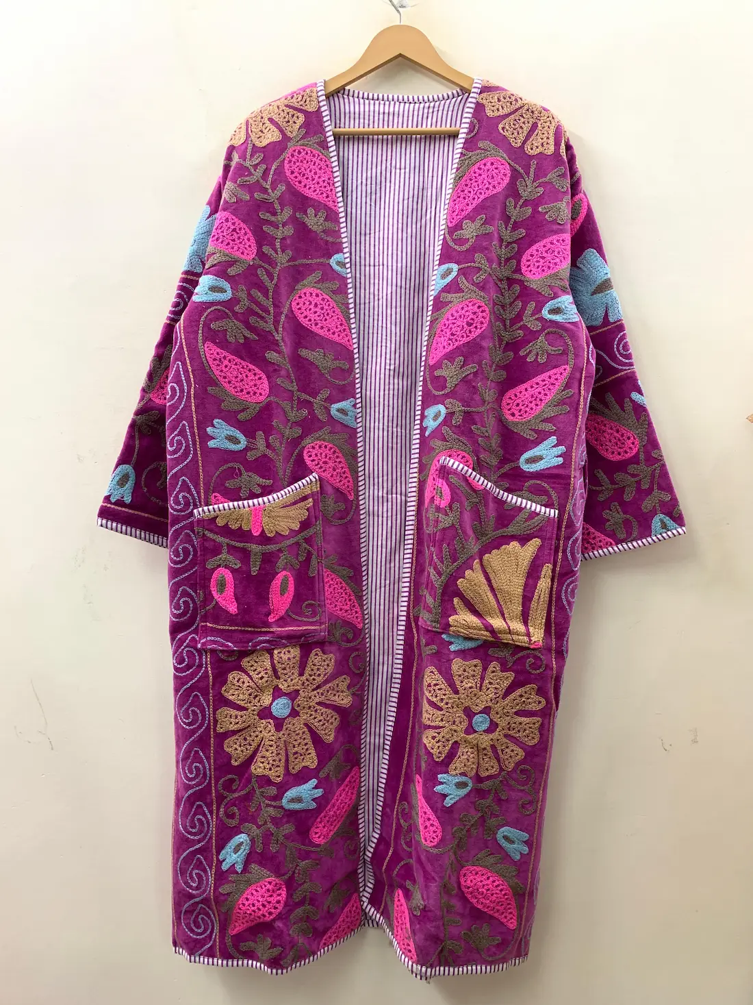 Luxury Velvet Suzani Long Jacket – Embroidered Bohemian Kimono Coat 2