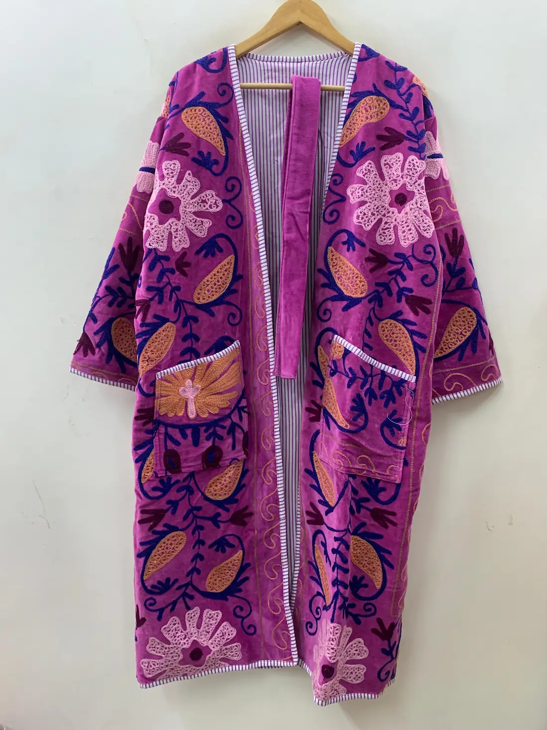 Maxi Velvet Suzani Kimono Jacket – Long Boho Embroidered Coat 2