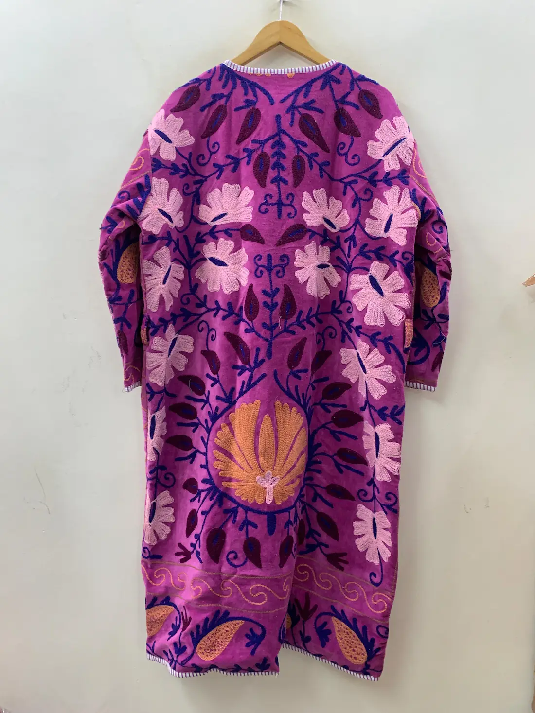 Maxi Velvet Suzani Kimono Jacket – Long Boho Embroidered Coat