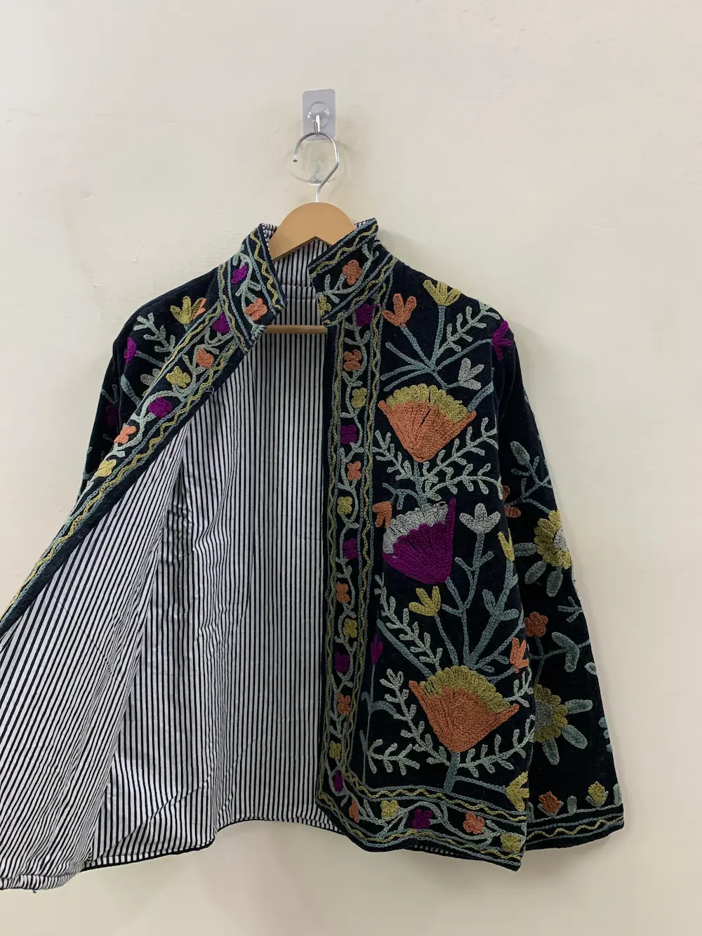 Women’s Velvet Suzani Jacket – Vintage Embroidered Statement Coat
