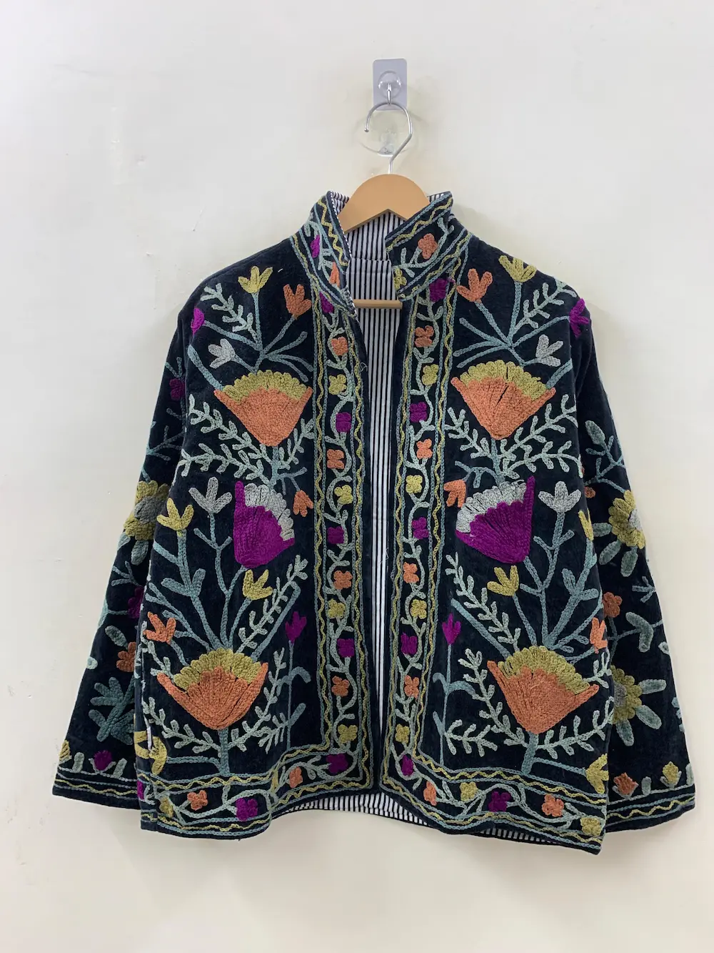 Women’s Velvet Suzani Jacket – Vintage Embroidered Statement Coat 2
