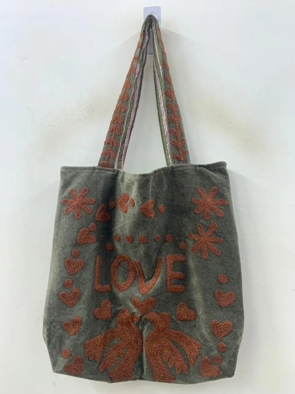 Velvet Tote Shoulder Bag Love and Peace