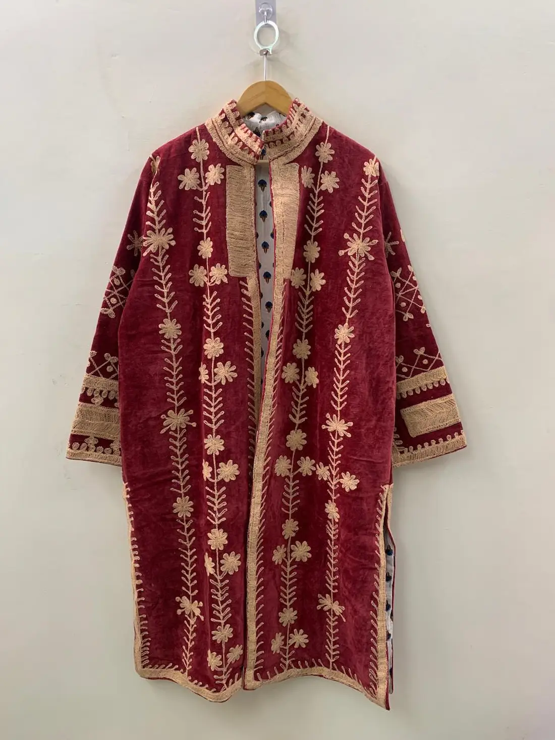 Artisan Velvet Suzani Long Kimono Jacket – Handmade Boho Coat