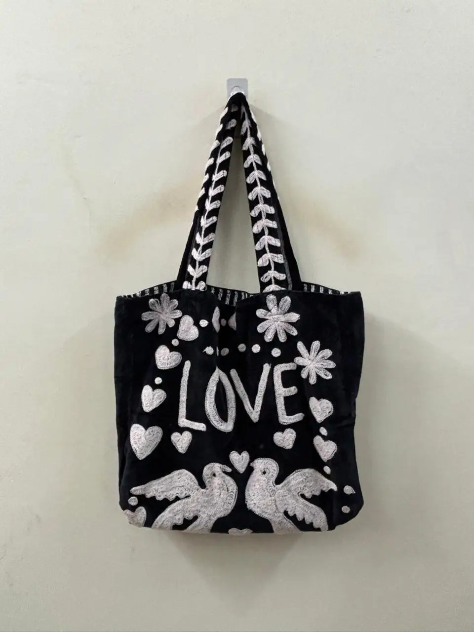 Love and Peace Velvet Tote Bag for Women