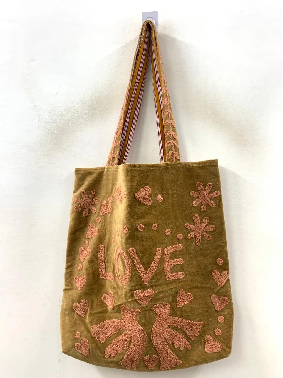 Luxury Velvet Tote Bag with Love & Peace Print